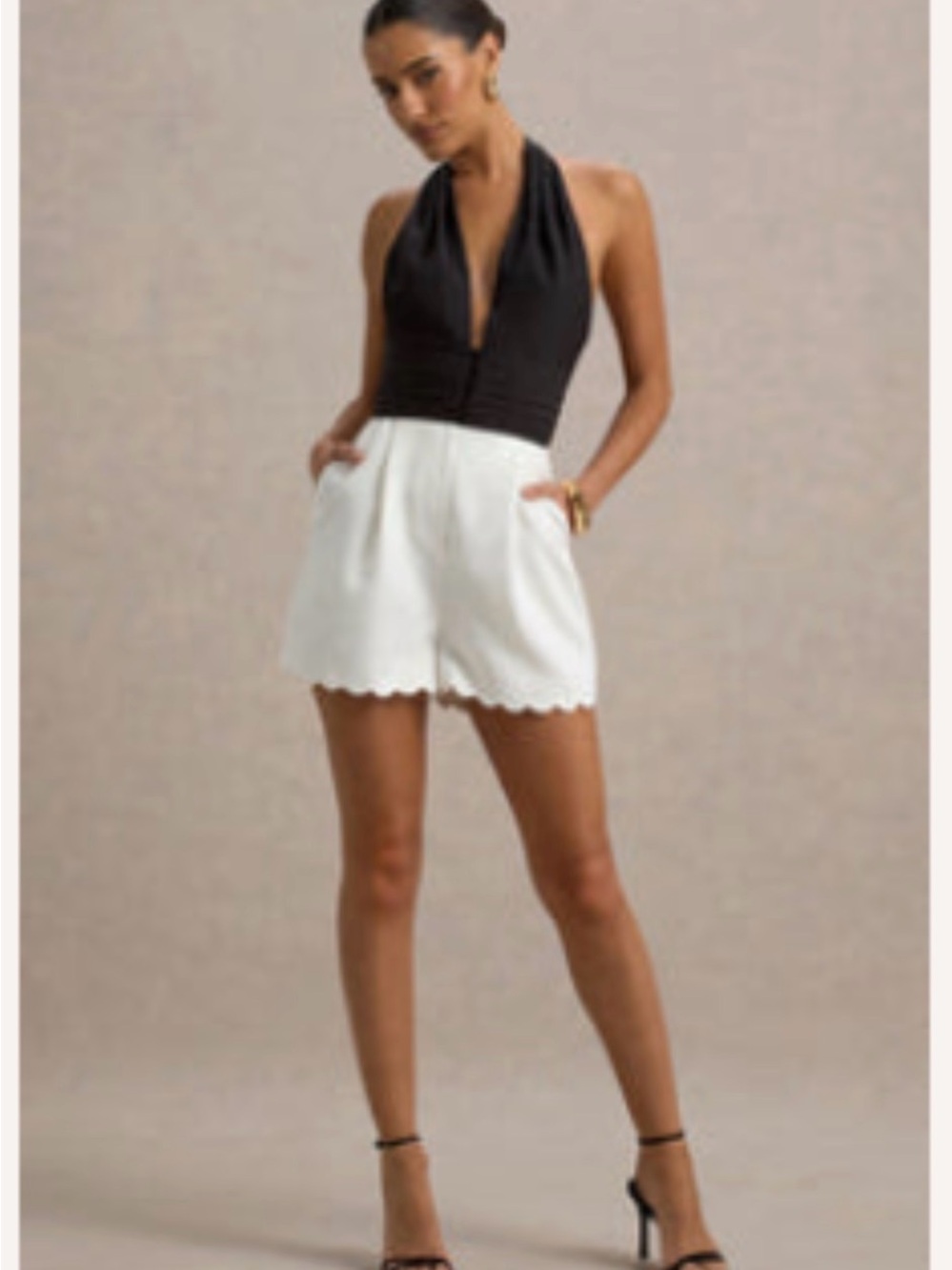 Club L London Black Halter Top with White Scallop Hem Romper